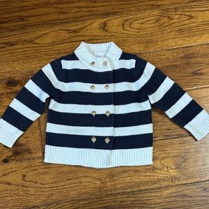 Striped Navy and White Double-Breasted Sweater
